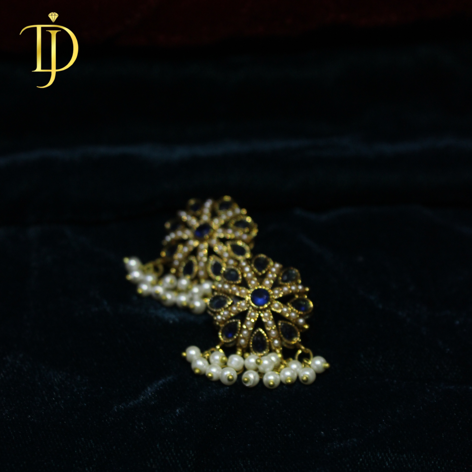 Luxury Blue Stone & Pearl Drop Gold Plated Ethnic Earrings for Women