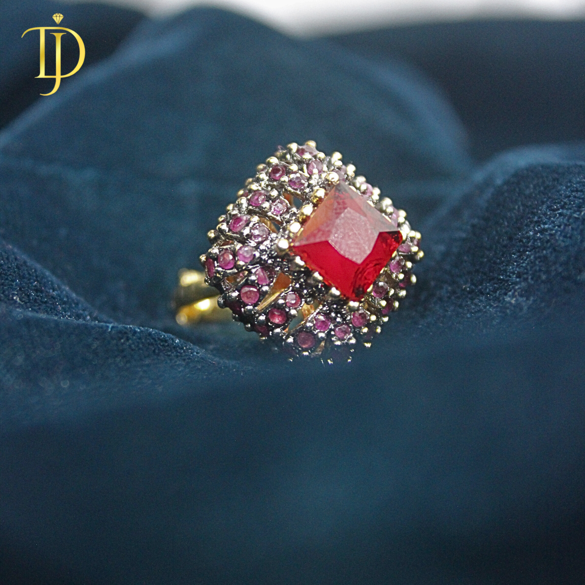 Luxury Ruby Red Stone Gold Plated Designer Ring for Women
