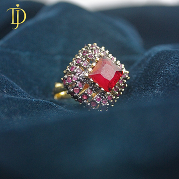 Luxury Ruby Red Stone Gold Plated Designer Ring for Women