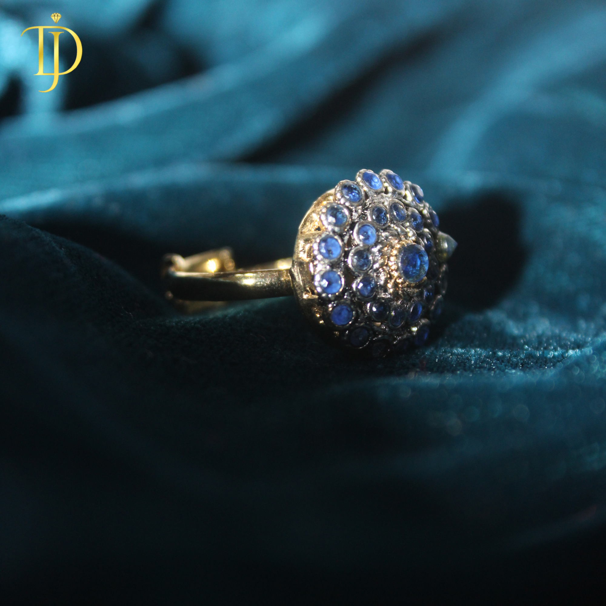 Dusky Jewels Royal Sapphire Statement Ring – Luxury Blue Crystal Gold Finish