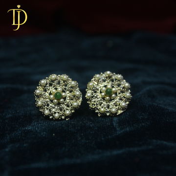 Elegant Floral Pearl & Emerald Green Stud Earrings