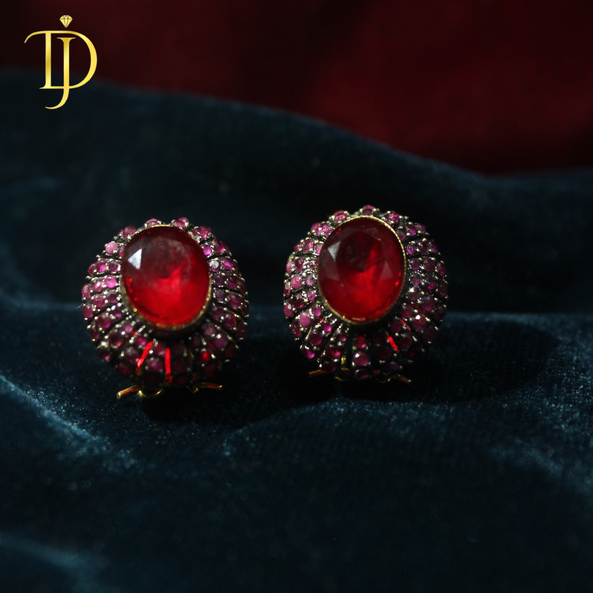 Royal Red Ruby Halo Stud Earrings – Vintage Luxury Statement Earrings for Women