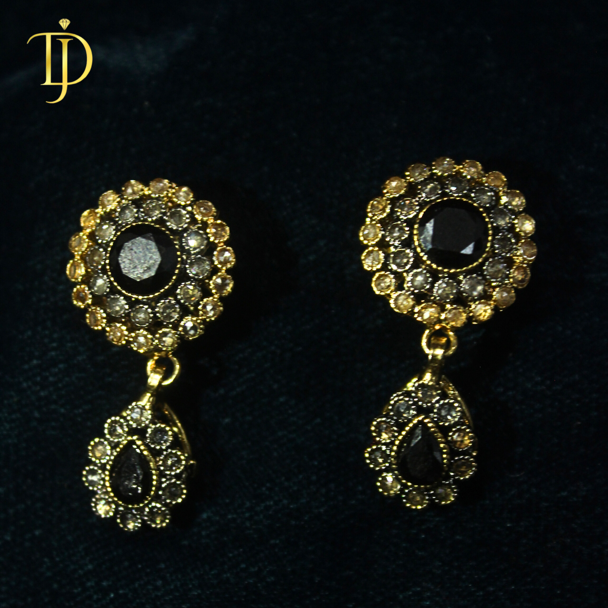 Royal Noir Gold Plated Drop Earrings – Handmade Luxury Design