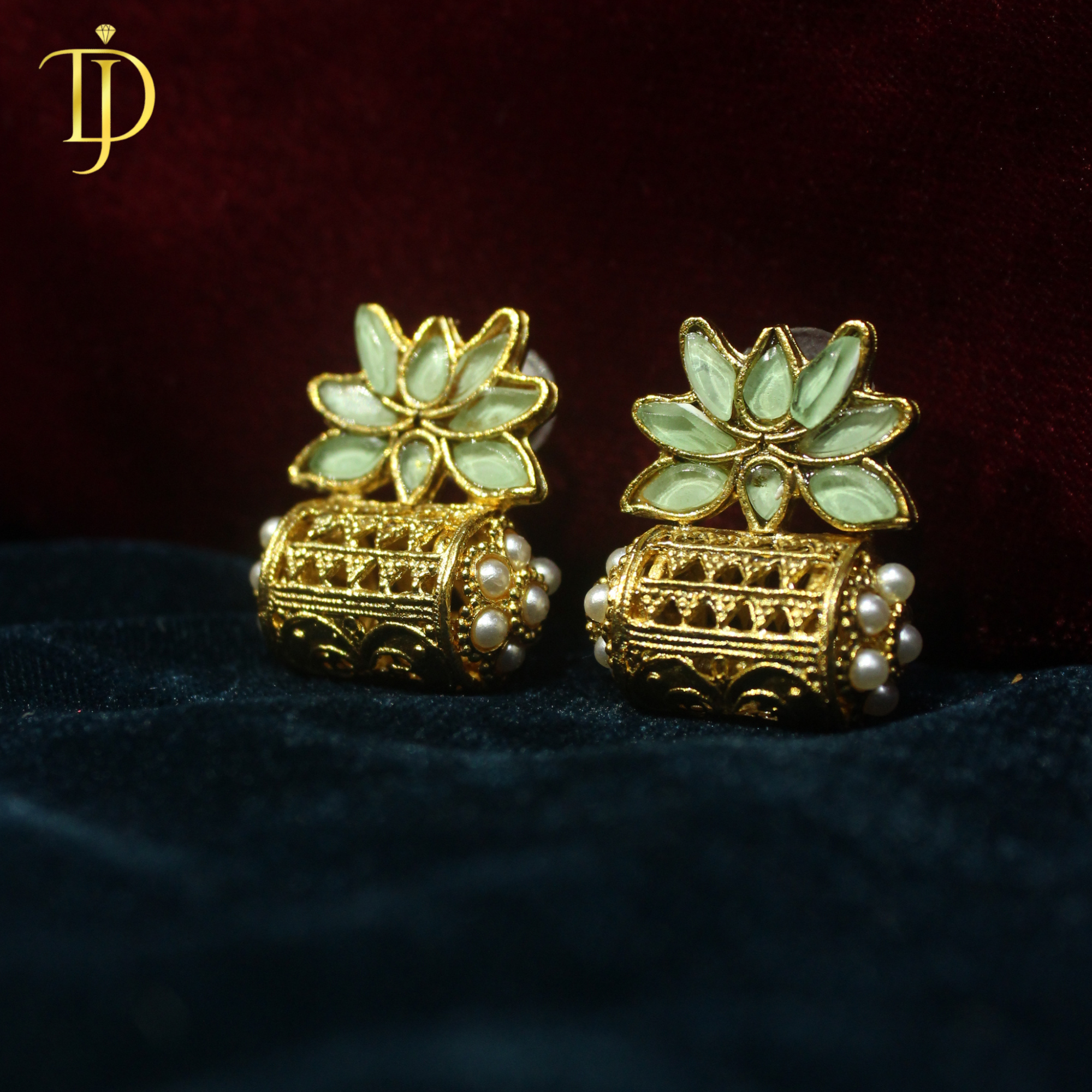 Dusky Jewels Noor Lotus Gold Jhumki Earrings – Traditional Pearl Detail Design
