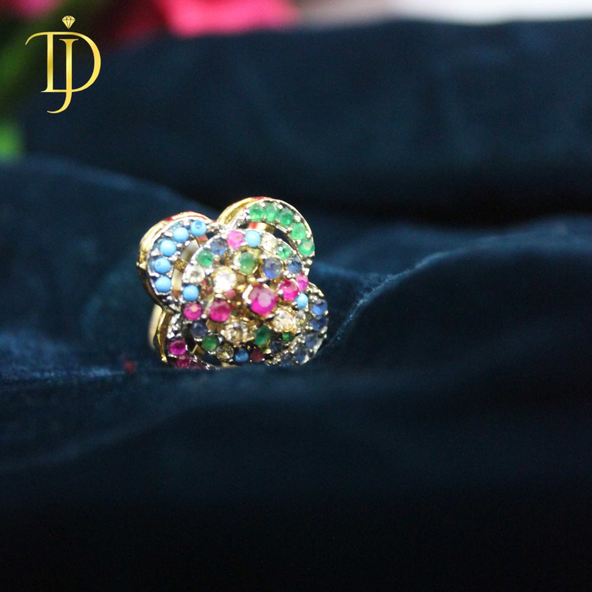 Luxury Multicolor Floral Statement Ring for Women – Gold Festive Party Jewelry