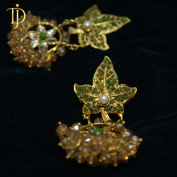 Elegant Maple Leaf Kundan Drop Earrings with Pearl Accents