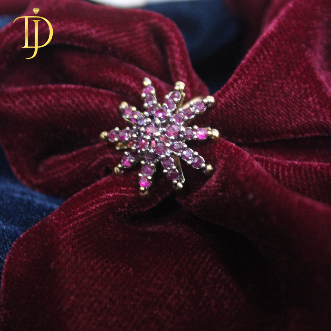 Luxury Ruby Red Starburst Ring – Gold Plated Designer Statement Ring for Women | Premium Wedding & Party Jewelry