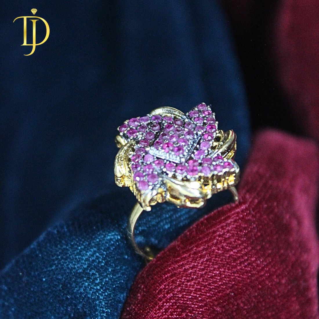 Luxury Ruby Floral Gold Statement Ring for Women – Premium Party Jewelry