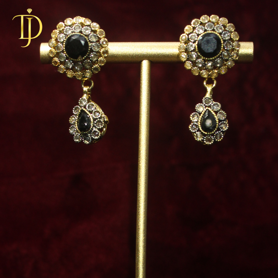 Royal Noir Gold Plated Drop Earrings – Handmade Luxury Design