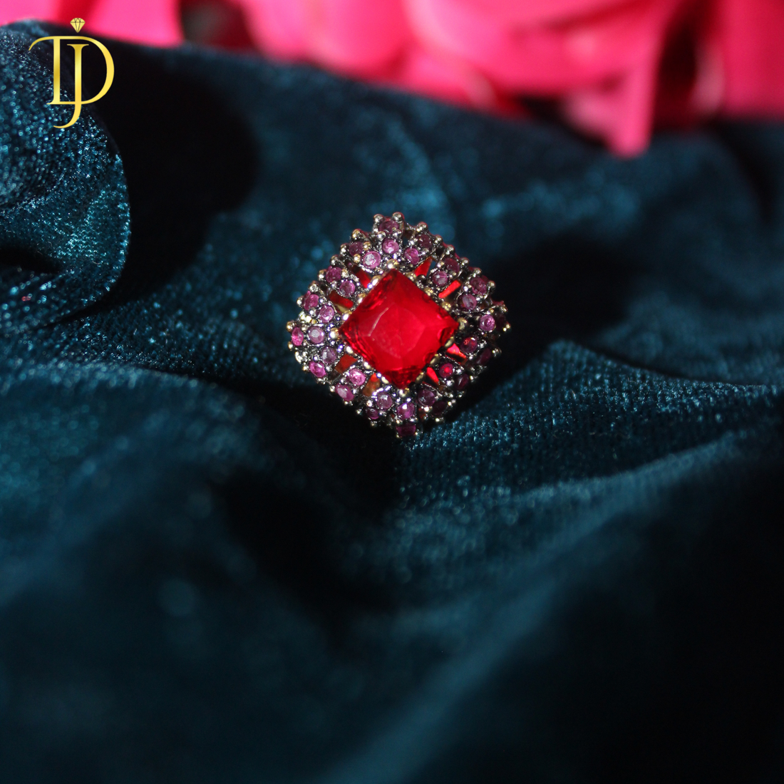 Luxury Ruby Red Stone Gold Plated Designer Ring for Women