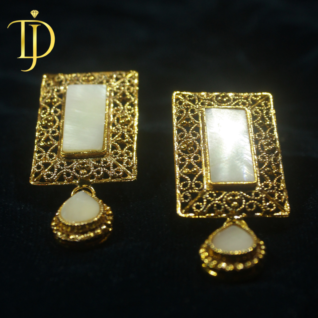 Antique Gold Filigree Chandbali Earrings with Pearl Clusters