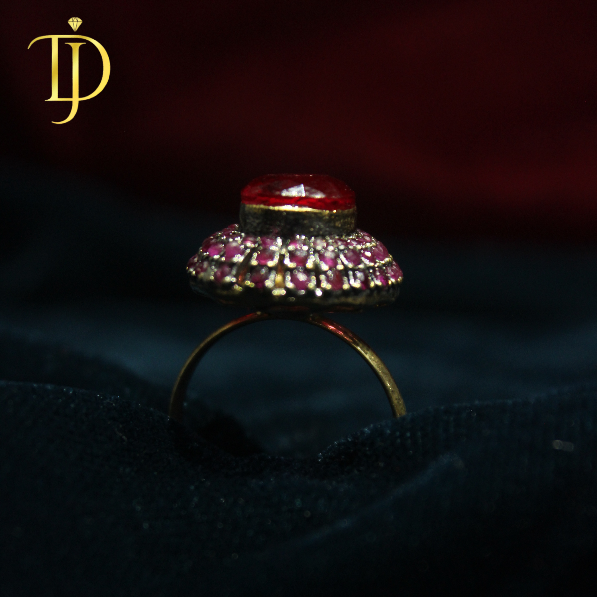 Royal Red Ruby Halo Statement Ring – Vintage Luxury Cocktail Ring for Women