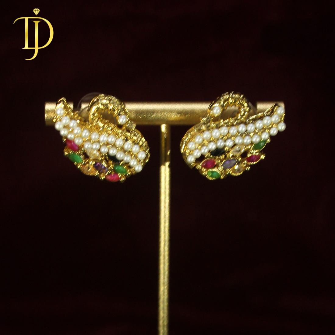 Royal Pearl & Multicolor Swan Earrings – Gold Plated