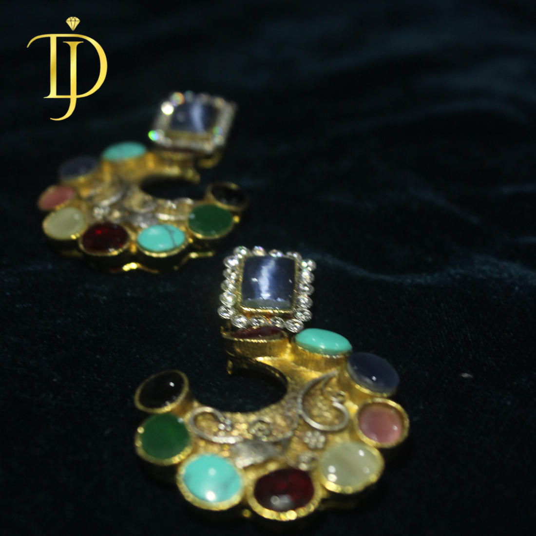 Handmade Gold-Plated Multicolor Crescent Statement Earrings (Semi-Precious Look Stones)