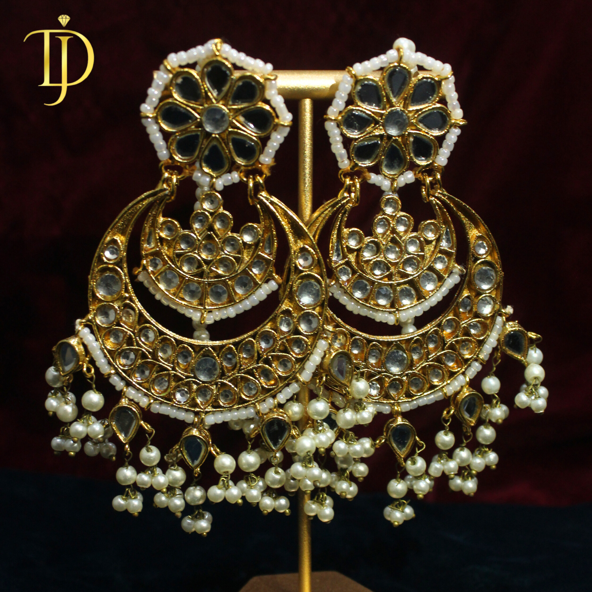 Traditional Kundan & Pearl Chandbali Earrings with Sahari Chains