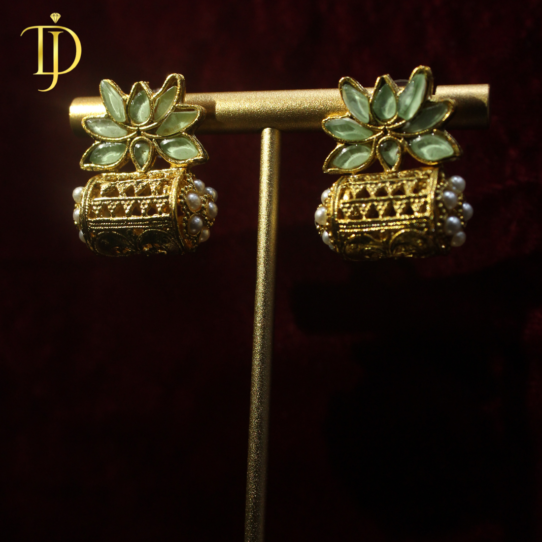 Dusky Jewels Noor Lotus Gold Jhumki Earrings – Traditional Pearl Detail Design
