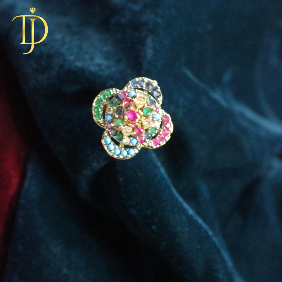 Luxury Multicolor Floral Statement Ring for Women – Gold Festive Party Jewelry