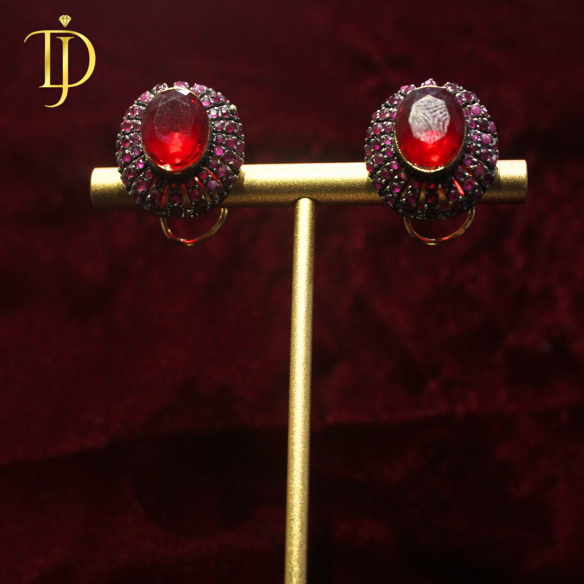 Royal Red Ruby Halo Stud Earrings – Vintage Luxury Statement Earrings for Women