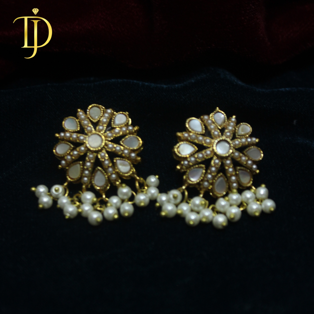 Luxury Blue Stone & Pearl Drop Gold Plated Ethnic Earrings for Women