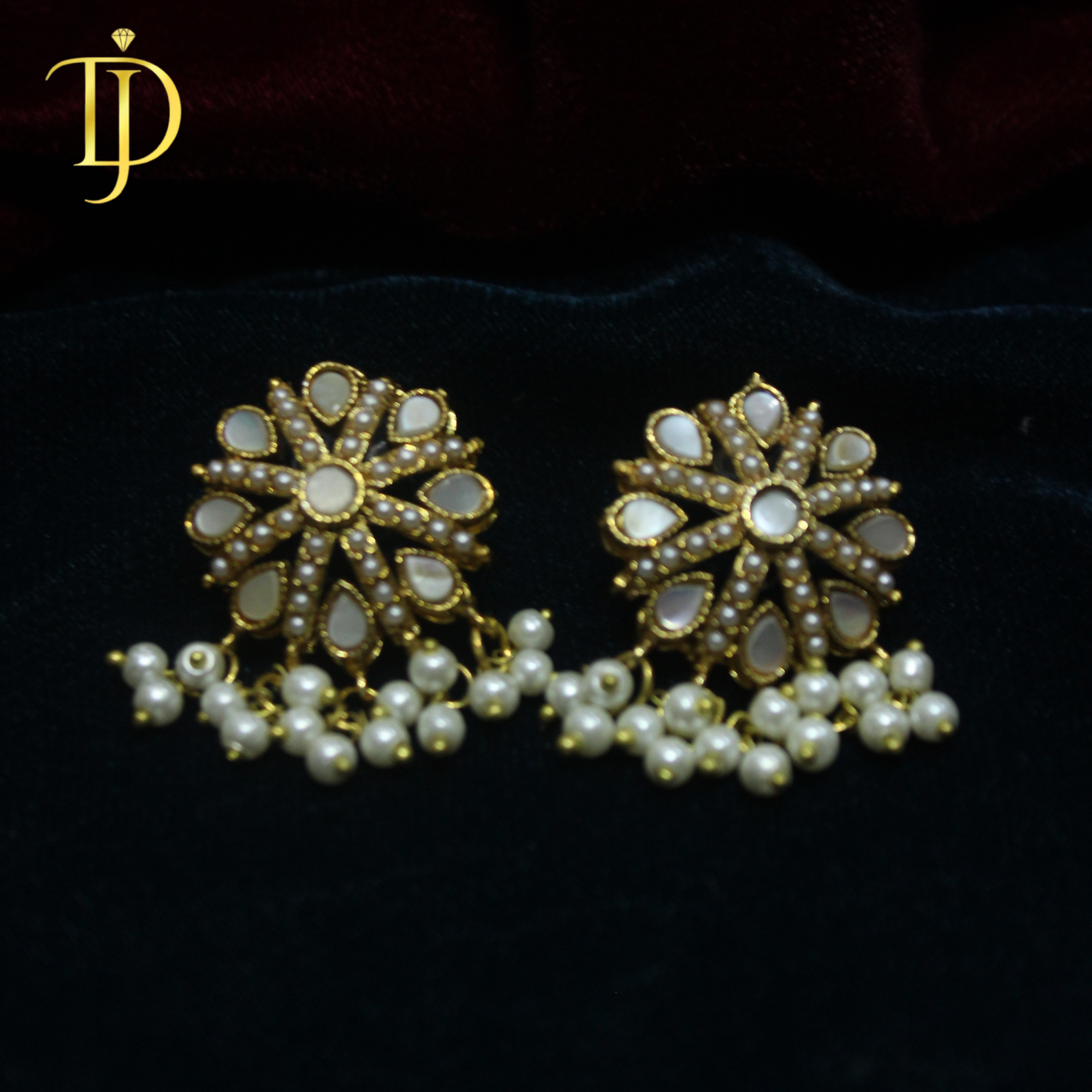 Luxury Blue Stone & Pearl Drop Gold Plated Ethnic Earrings for Women