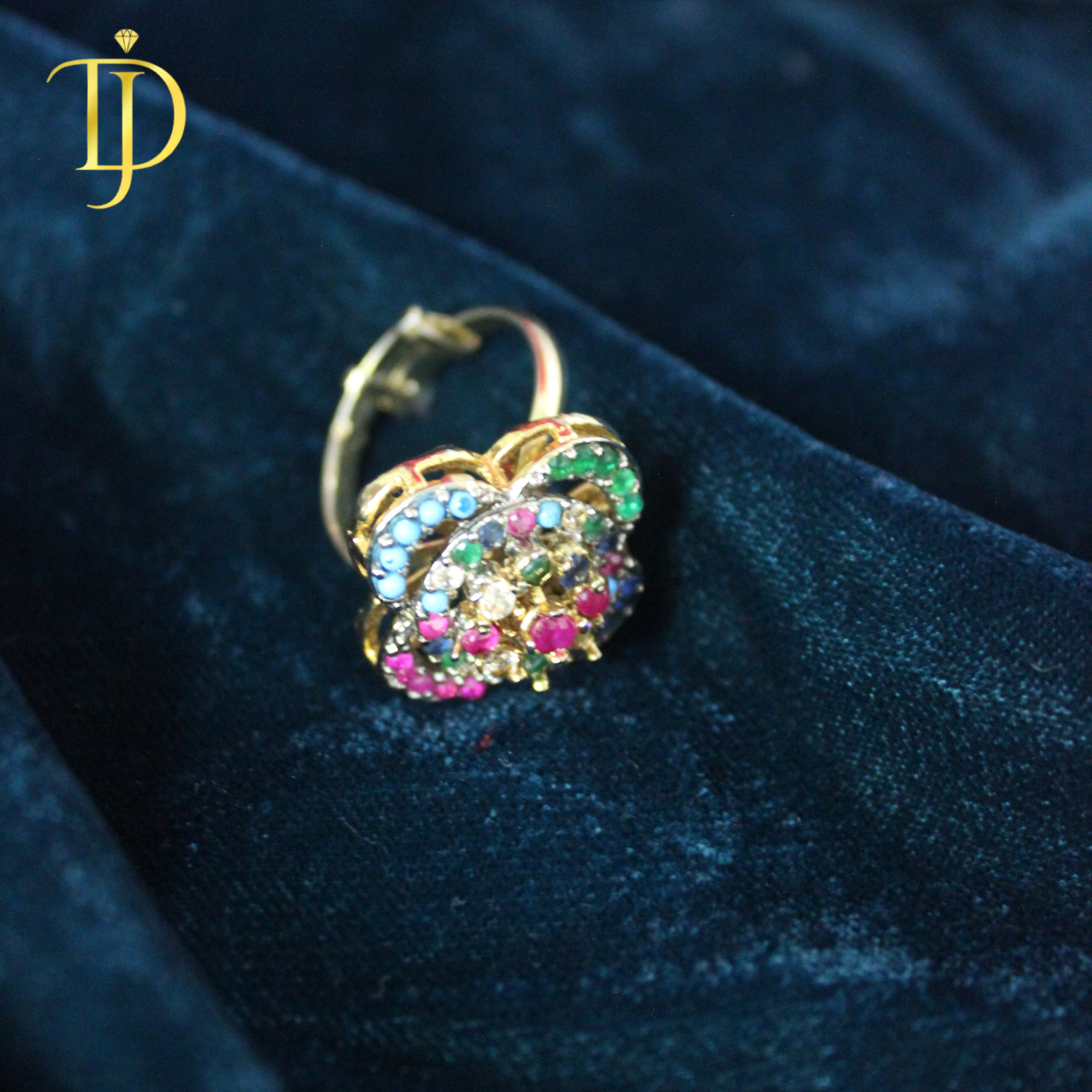 Luxury Multicolor Floral Statement Ring for Women – Gold Festive Party Jewelry