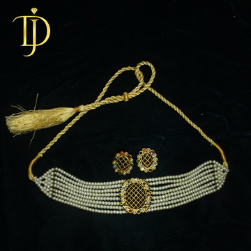 Elegant Multi-Strand Pearl Choker Set - Artisan Crafted Wedding Jewelry with Tassel Closure