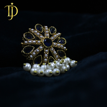 Luxury Blue Stone & Pearl Drop Gold Plated Ethnic Earrings for Women