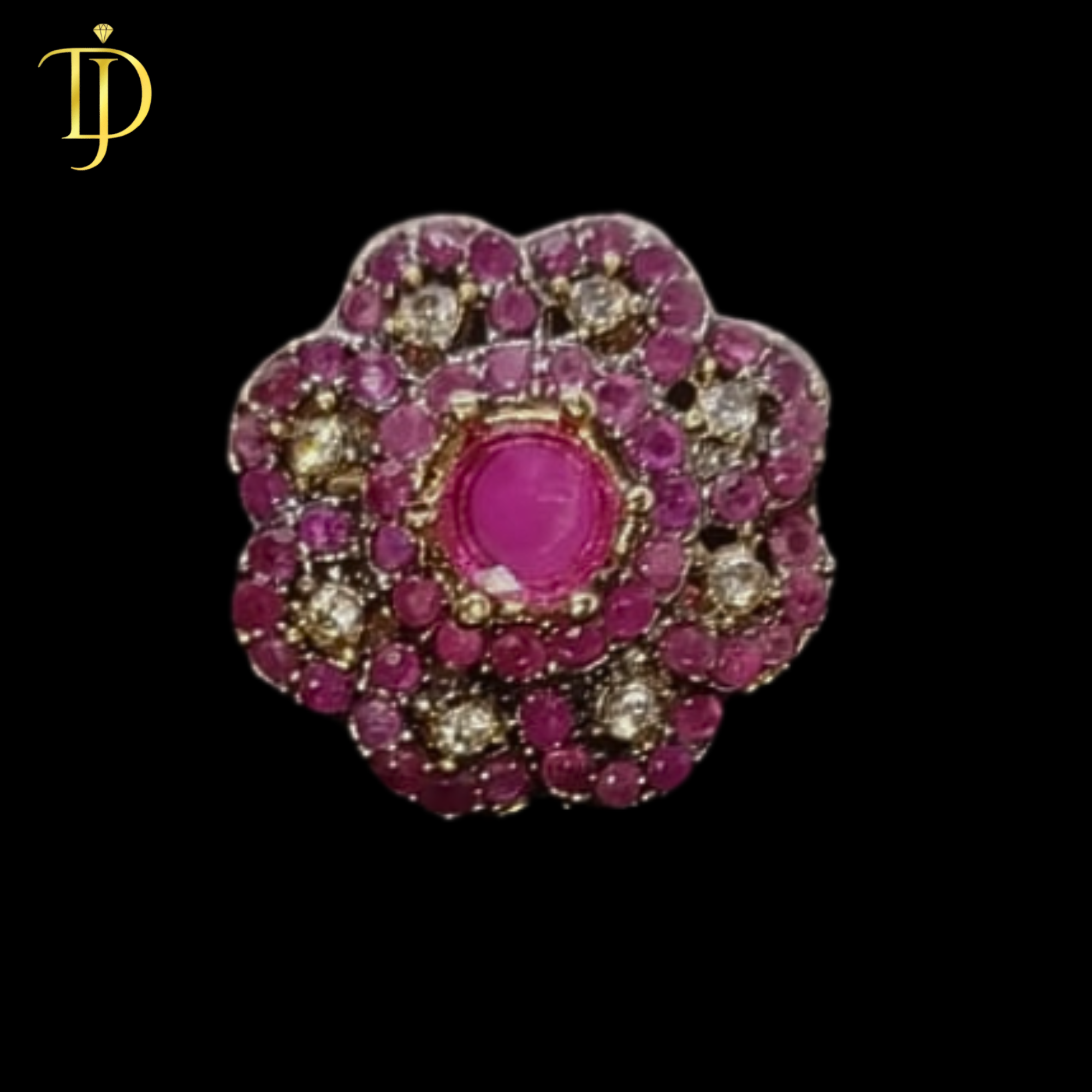 Dusky Jewels Ruby Bloom Statement Ring – Luxury Pink Stone Floral Design