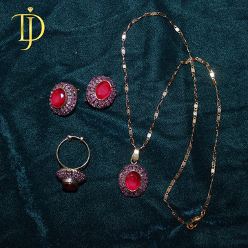 Royal Ruby Red Pendant Set – Ring, Earrings & Necklace Combo