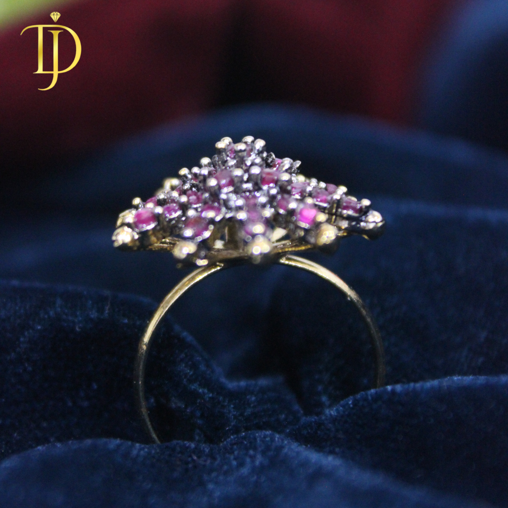 Luxury Ruby Red Starburst Ring – Gold Plated Designer Statement Ring for Women | Premium Wedding & Party Jewelry