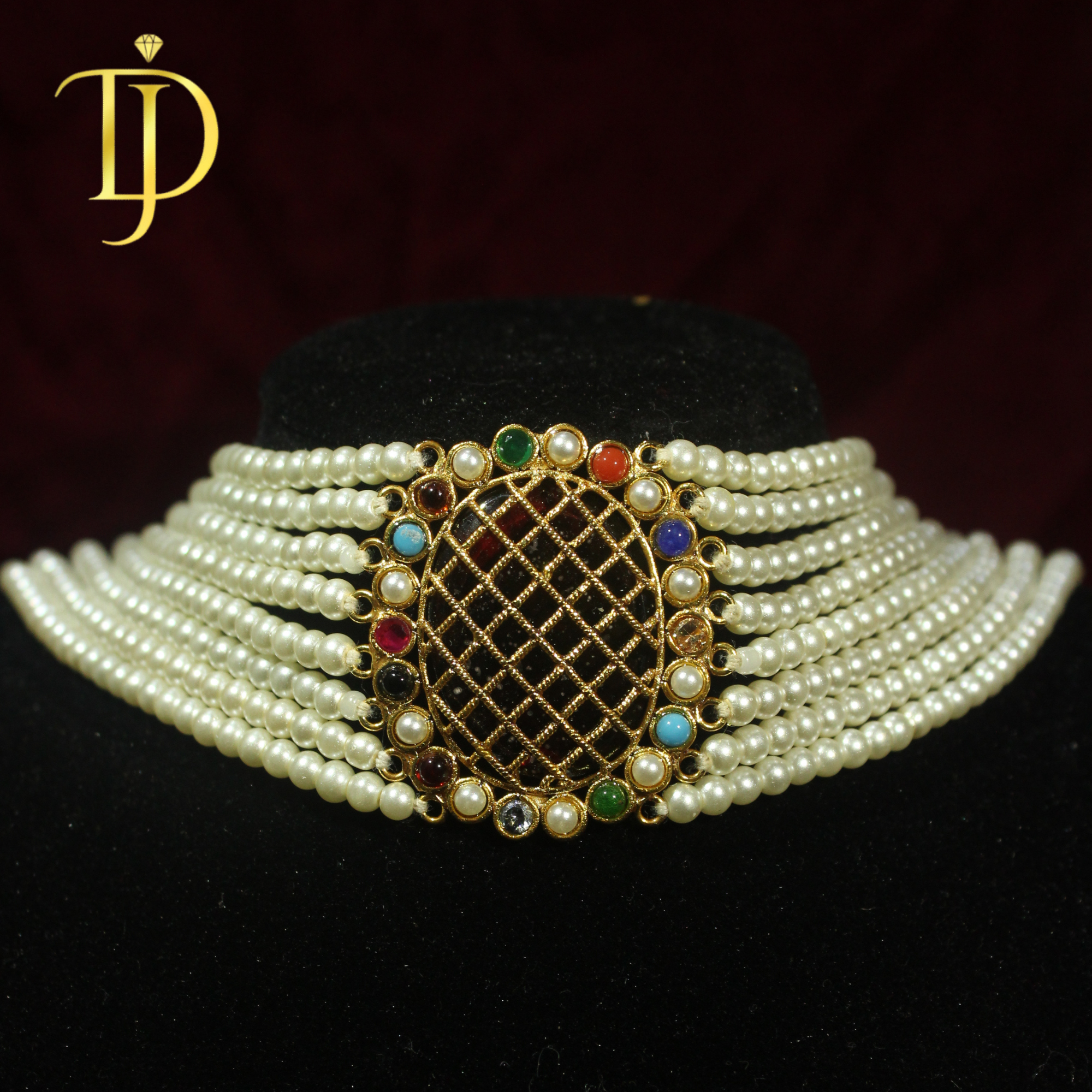 Elegant Multi-Strand Pearl Choker Set - Artisan Crafted Wedding Jewelry with Tassel Closure