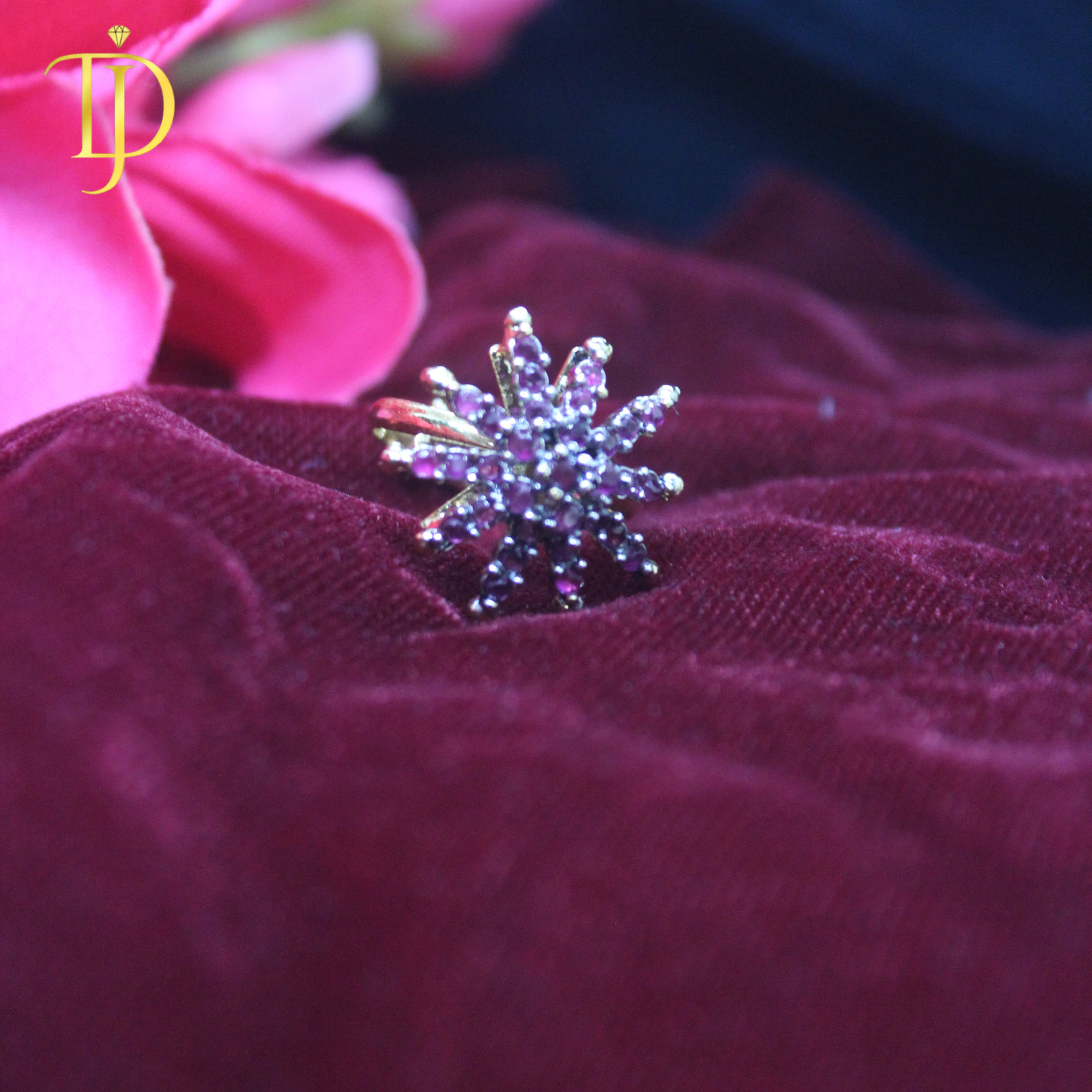 Luxury Ruby Red Starburst Ring – Gold Plated Designer Statement Ring for Women | Premium Wedding & Party Jewelry