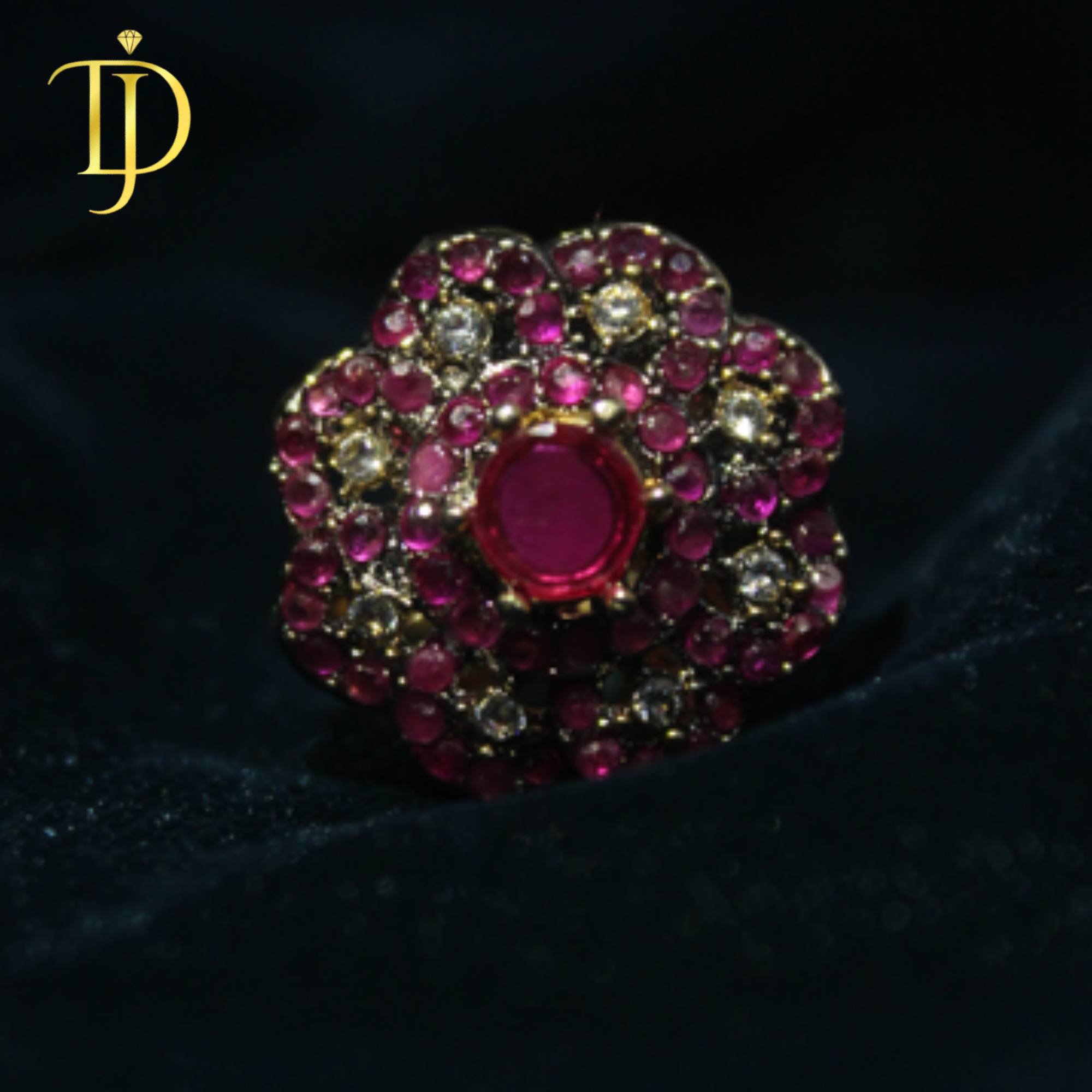 Dusky Jewels Ruby Bloom Statement Ring – Luxury Pink Stone Floral Design